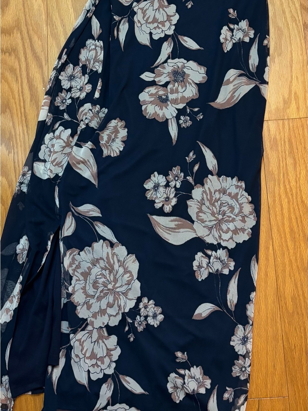 Navy Floral Dress with Taupe Blooms
